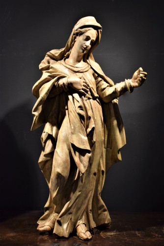 Antiquités - Sculpted wooden sculpture of the 16th Century - Madonna